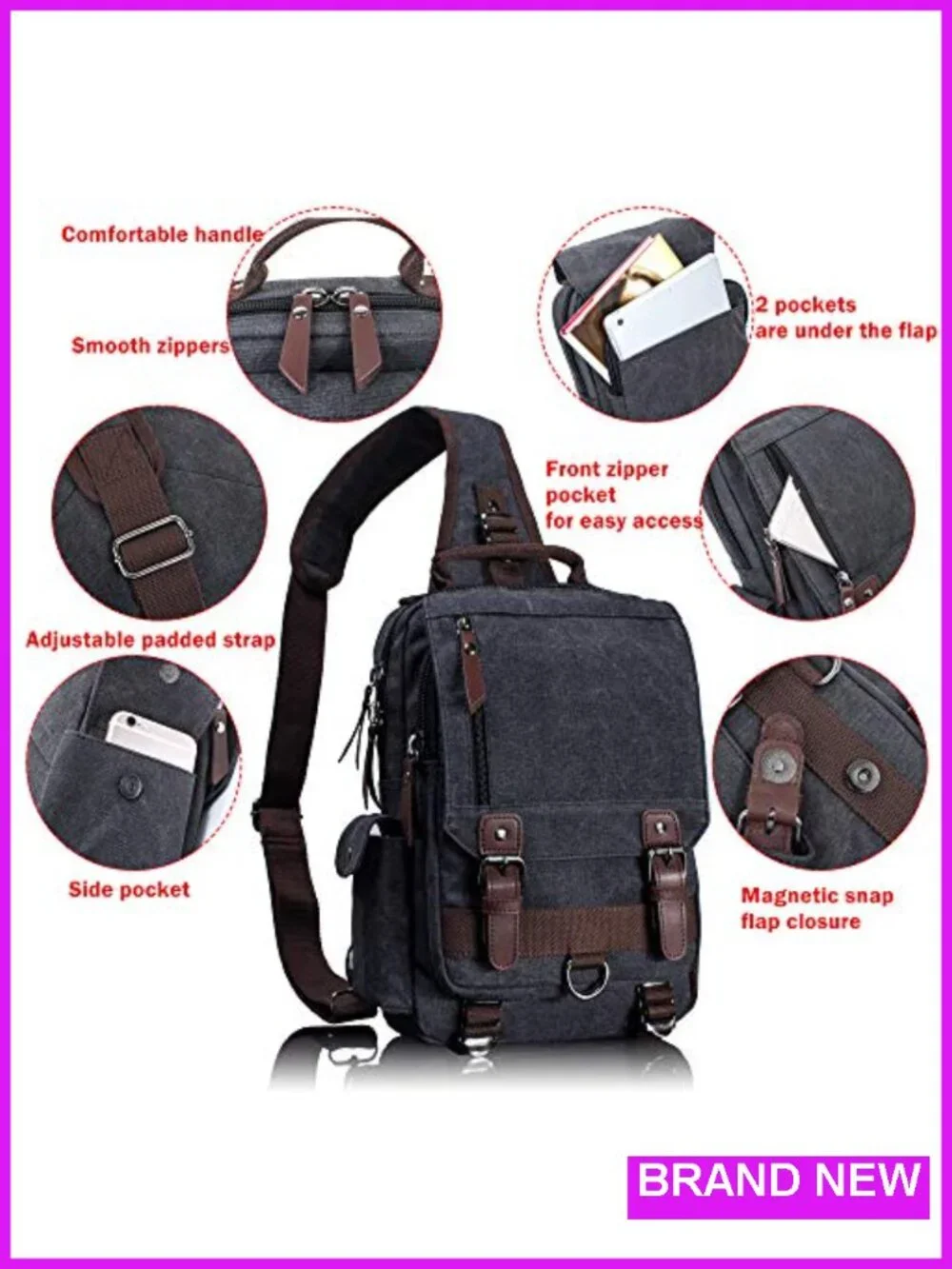 Canvas Messenger Bag Unisex Laptop Crossbody Shoulder Sling Travel Work Bag